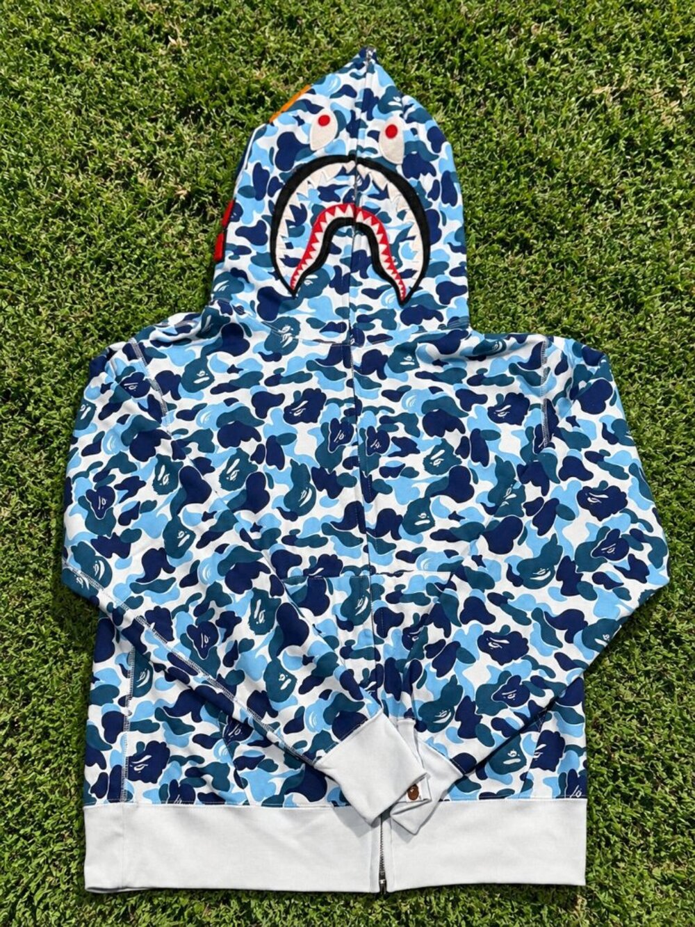 BAPE Shark Full Zip Hoodie Blue Camo Shark Face A Bathing Ape Streetwear Y2K